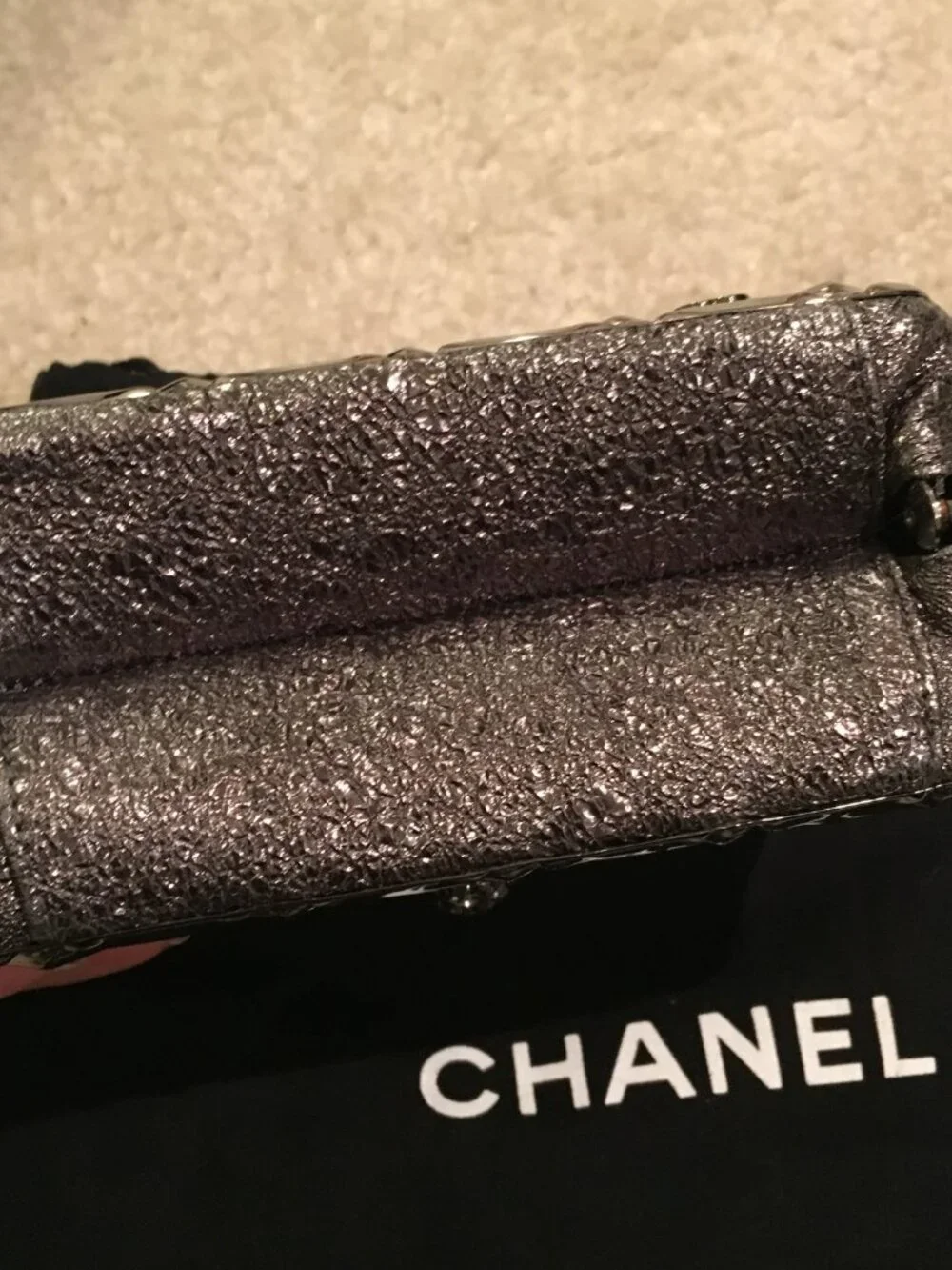CHANEL RUNWAY BAG - Lions head - DK Silver Metal & Leather Clutch